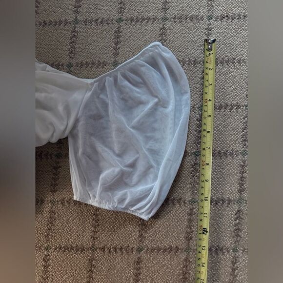 Emory Park white off the shoulder ruched bodycon top with puff sleeves S - Picture 9 of 11